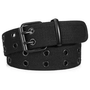 Canvas Double Grommet Belt Unisex Casual Double Prong Belt for Men Women for Jeans Pants, Black,Black Buckle, S Canvas Double Grommet Belt Unisex Casual Double Prong Belt for Men Women for Jeans Pants, Black,Black Buckle, S