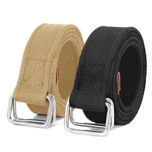 Men Canvas Fabric Belts Casual Web Cloth Belts with Black Double Ring Buckle 2 Pack (Black+Beige,Fits Waist Size 33"-38") Men Canvas Fabric Belts Casual Web Cloth Belts with Black Double Ring Buckle 2 Pack (Black+Beige,Fits Waist Size 33"-38")