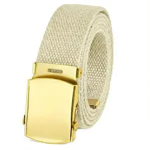 Canvas Web Belt Military Style with Brass Buckle and Tip 54" Long (Khaki) Canvas Web Belt Military Style with Brass Buckle and Tip 54" Long (Khaki)