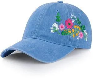 Womens Baseball Cap Embroidered Hat Woman Floral Baseball Cap (Blue) | Trendy Woman's Hat, Adjustable, Soft, Breathable, Cute Flower Baseball Cap, Gift for Women Womens Baseball Cap Embroidered Hat Woman Floral Baseball Cap (Blue) | Trendy Woman's Hat, Adjustable, Soft, Breathable, Cute Flower Baseball Cap, Gift for Women