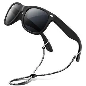 Kids Sunglasses Boys&girls with Strap Polarized Rubber Flexible Shades for Toddler and Children Age 3-10 RBK004-2 Black Kids Sunglasses Boys&girls with Strap Polarized Rubber Flexible Shades for Toddler and Children Age 3-10 RBK004-2 Black