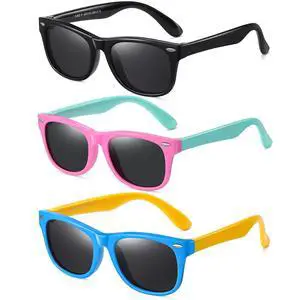 Kids Polarized Sunglasses for girls boys 3 Pack, Flexible TPEE Rubber Frame for Children Age 3-8. (Black +Pink Green +Blue Yellow) Kids Polarized Sunglasses for girls boys 3 Pack, Flexible TPEE Rubber Frame for Children Age 3-8. (Black +Pink Green +Blue Yellow)
