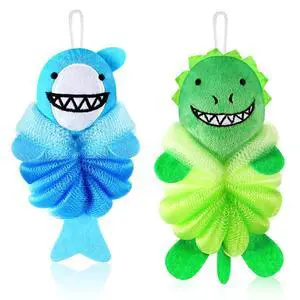 2 Pcs Kids Bath Loofahs, Shark, Monster | Toddler Cute Cartoon Bath Sponges, Loofah Pouf Body Scrubber, Mesh Sponges for Children Shower Washing Exfoliating 2 Pcs Kids Bath Loofahs, Shark, Monster | Toddler Cute Cartoon Bath Sponges, Loofah Pouf Body Scrubber, Mesh Sponges for Children Shower Washing Exfoliating