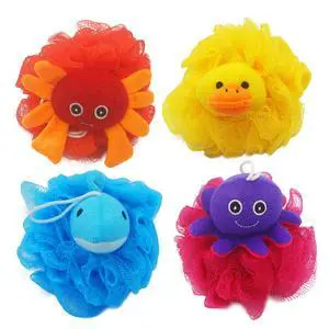 (4 Pack) Lovely Animal Design Kids Exfoliating Bath Scrubber Body Scrubber Shower Ball for Baby Toddler Kids Gentle Exfoliating Bath Sponge Loofah Pouf in Colorful Design (4 Pack) Lovely Animal Design Kids Exfoliating Bath Scrubber Body Scrubber Shower Ball for Baby Toddler Kids Gentle Exfoliating Bath Sponge Loofah Pouf in Colorful Design