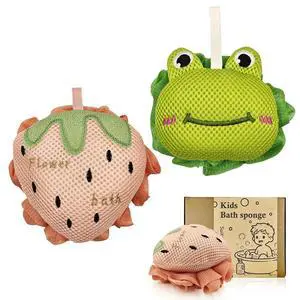 Kids Bath Sponge,Cute Kids Loofah Frog&Strawberry Shower Pouf,Soft Mesh Bath Loofah Fun Bath Accessories for Boys and Girls Kids Bath Sponge,Cute Kids Loofah Frog&Strawberry Shower Pouf,Soft Mesh Bath Loofah Fun Bath Accessories for Boys and Girls