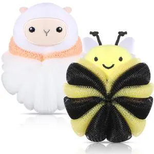 2 Pcs Kids Bath Loofahs, Sheep, Bee | Toddler Cute Cartoon Bath Sponges, Loofah Pouf Body Scrubber, Mesh Sponges for Children Shower Washing Exfoliating 2 Pcs Kids Bath Loofahs, Sheep, Bee | Toddler Cute Cartoon Bath Sponges, Loofah Pouf Body Scrubber, Mesh Sponges for Children Shower Washing Exfoliating