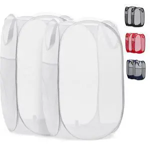 Mesh Pop Up Laundry Hamper Foldable Basket 2-Pack | Collapsible design saves space; wide opening and side pocket make sorting easy. Great for dorms, travel, and kids' rooms. Mesh Pop Up Laundry Hamper Foldable Basket 2-Pack | Collapsible design saves space; wide opening and side pocket make sorting easy. Great for dorms, travel, and kids' rooms.