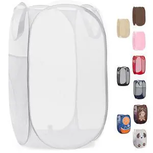 Pop Up Laundry Hamper 71L Sturdy Collapsible Mesh (White) | Breathable Foldable Laundry Basket with Reinforced Handles, Side Pocket, Wide Opening for Dorm, Travel, Bedroom Pop Up Laundry Hamper 71L Sturdy Collapsible Mesh (White) | Breathable Foldable Laundry Basket with Reinforced Handles, Side Pocket, Wide Opening for Dorm, Travel, Bedroom