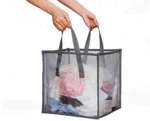 Mesh Popup Laundry bags Hamper with Handles,Portable Durable Collapsible Storage Easy Folding Pop-Up Clothes Hampers Basket Foldable for Kids Room College Dorm or Travel (Grey,Single-Layer) Mesh Popup Laundry bags Hamper with Handles,Portable Durable Collapsible Storage Easy Folding Pop-Up Clothes Hampers Basket Foldable for Kids Room College Dorm or Travel (Grey,Single-Layer)