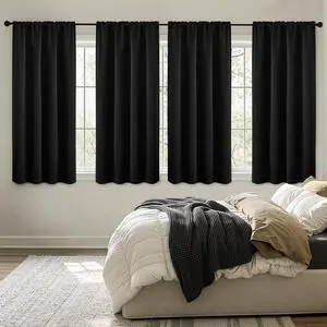 Black Blackout Curtains 63 Inch Length for Bedroom Set of 4 Panels | Solid Light Blocking Drapes, Room Thermal Insulation, Privacy Window Treatment Curtains,Top and Bottom Rod Pocket Black Blackout Curtains 63 Inch Length for Bedroom Set of 4 Panels | Solid Light Blocking Drapes, Room Thermal Insulation, Privacy Window Treatment Curtains,Top and Bottom Rod Pocket