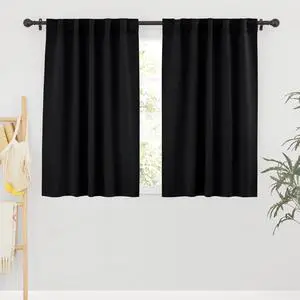 Short Blackout Curtains for Small Kitchen Cafe Bathroom Window | Thermal Insulated, Light UV Heat Block, Priavcy, Back Tab, For Basement RV Capmer Cabinet, W42 x L45, Black, 2 Panels Short Blackout Curtains for Small Kitchen Cafe Bathroom Window | Thermal Insulated, Light UV Heat Block, Priavcy, Back Tab, For Basement RV Capmer Cabinet, W42 x L45, Black, 2 Panels