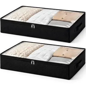 Black Underbed Storage Bags with Clear Window and 2 Reinforced Handles Under Bed Storage Containers for Clothing, Bedding, Comforter (2 Pack) Black Underbed Storage Bags with Clear Window and 2 Reinforced Handles Under Bed Storage Containers for Clothing, Bedding, Comforter (2 Pack)