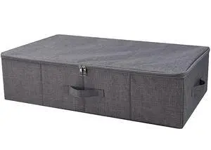 Folding Fabric Rigid Under Bed Closet Storage Bins with Zip Lid,Black Gray | Under bed Storage Boxes for Bedding/ Clothes/ Duvets/ Blankets/ Shoes, Hard Plastic Boards inside, 4 Handles, Washable Folding Fabric Rigid Under Bed Closet Storage Bins with Zip Lid,Black Gray | Under bed Storage Boxes for Bedding/ Clothes/ Duvets/ Blankets/ Shoes, Hard Plastic Boards inside, 4 Handles, Washable