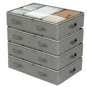 4 Pack 90L Under Bed Storage, Closet Organizers and Storage | Clear Window Foldable Underbed Storage Bags for Clothes,Shoes, Blankets Pillows, Linen Sheets, Dark Grey 4 Pack 90L Under Bed Storage, Closet Organizers and Storage | Clear Window Foldable Underbed Storage Bags for Clothes,Shoes, Blankets Pillows, Linen Sheets, Dark Grey