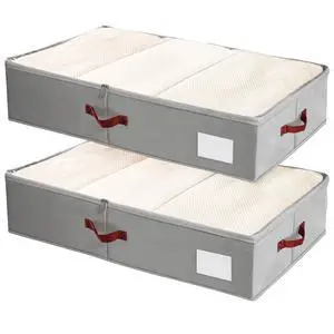 Under Bed Storage Bins with Clear PVC Lids 2 Pack Large Underbed Organizers with Heavy-Duty Handles, Reinforced with 800G PP Panels & 80G Non-Woven Fabric Waterproof & Foldable, Gery Under Bed Storage Bins with Clear PVC Lids 2 Pack Large Underbed Organizers with Heavy-Duty Handles, Reinforced with 800G PP Panels & 80G Non-Woven Fabric Waterproof & Foldable, Gery
