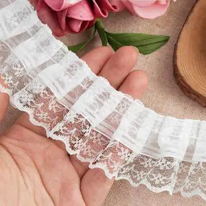 Lace Trim Ribbon, 6-Yard White Ruffle Ribbon, Lace Ribbon,1.8 Inch Width White Laces Trims, Delicate Floral Pattern Ribbons for Crafts Sewing and Dress Applique Decorations, Whites Lace Trim Ribbon, 6-Yard White Ruffle Ribbon, Lace Ribbon,1.8 Inch Width White Laces Trims, Delicate Floral Pattern Ribbons for Crafts Sewing and Dress Applique Decorations, Whites