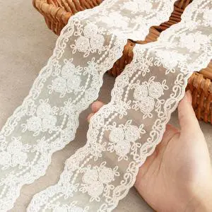 Lace Trim Ribbon, 3-Yard White Lace Ribbon, 3.3 Inch Width White Laces Trims Delicate Floral Pattern Ribbons for Crafts Sewing and Bridal Wedding Dress Applique Decorations Lace Trim Ribbon, 3-Yard White Lace Ribbon, 3.3 Inch Width White Laces Trims Delicate Floral Pattern Ribbons for Crafts Sewing and Bridal Wedding Dress Applique Decorations