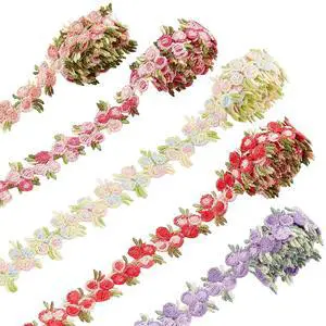 5 Colors Flower Trim Ribbon Floral DIY Lace Applique Sewing Craft Rose Lace Edge Trim Decorating Embroidered Polyester for Wedding Dresses Embellishment DIY Party Decor Clothes, 5 Yards 5 Colors Flower Trim Ribbon Floral DIY Lace Applique Sewing Craft Rose Lace Edge Trim Decorating Embroidered Polyester for Wedding Dresses Embellishment DIY Party Decor Clothes, 5 Yards
