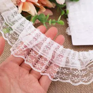 White Lace Ruffle Trim for Crafts 1-5/8"x5yd 2-Layer Pleated Edge Lace Ribbon White Lace Ruffle Trim for Crafts 1-5/8"x5yd 2-Layer Pleated Edge Lace Ribbon