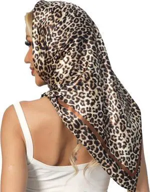 Women Leopard Print Square Scarf Satin Head Scarf Silk Like Neck Bandanas Women Leopard Print Square Scarf Satin Head Scarf Silk Like Neck Bandanas