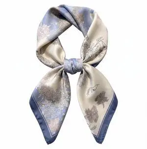 Head Hair Scarf for Women Neck Scarf Like Satin Silk Hair Bandana Square Scarves Fashion Accessories 27.5"(Cream & Misty Blue Floral) Head Hair Scarf for Women Neck Scarf Like Satin Silk Hair Bandana Square Scarves Fashion Accessories 27.5"(Cream & Misty Blue Floral)