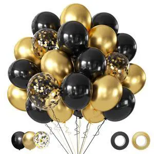 Black and Gold Balloons, 50Pcs 12 Inch Black Gold Confetti Balloons with Ribbons for Birthday,Graduation,New Years,Wedding,Engagement Party Decorations Black and Gold Balloons, 50Pcs 12 Inch Black Gold Confetti Balloons with Ribbons for Birthday,Graduation,New Years,Wedding,Engagement Party Decorations
