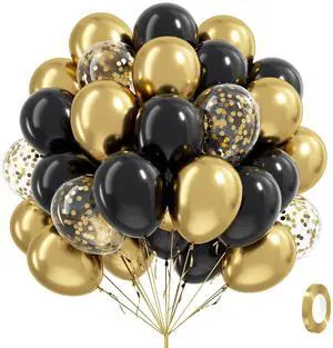 12inch Black and Gold Balloons with Black Gold Confetti Balloons | Graduation, Anniversary, Birthday Party Decorations 12inch Black and Gold Balloons with Black Gold Confetti Balloons | Graduation, Anniversary, Birthday Party Decorations