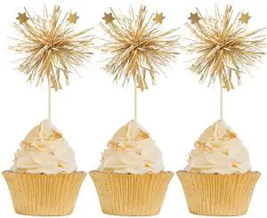 30Pcs Foil Firework Cupcake Toppers Happy Birthday Cake Toppers Sparkle Tinsel Flower Drink Stirrers Cocktail Food Fruit Toothpicks for Valentine's Day Party Supplies Gold 30Pcs Foil Firework Cupcake Toppers Happy Birthday Cake Toppers Sparkle Tinsel Flower Drink Stirrers Cocktail Food Fruit Toothpicks for Valentine's Day Party Supplies Gold