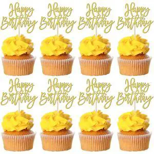 24 PCS Happy Birthday Cupcake Toppers Glitter Picks for Celebrating Anniversary Theme Party Cake Decorations Supplies Gold 24 PCS Happy Birthday Cupcake Toppers Glitter Picks for Celebrating Anniversary Theme Party Cake Decorations Supplies Gold