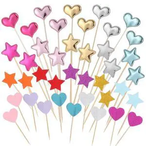 40 Pcs Glitter Heart Cupcake Toppers Colorful Little Star Decorations Rainbow Cake Toppers Heart and Star Cakes Topper Party Accessories for Birthday Wedding Party Cakes Supply Bright Valentines 40 Pcs Glitter Heart Cupcake Toppers Colorful Little Star Decorations Rainbow Cake Toppers Heart and Star Cakes Topper Party Accessories for Birthday Wedding Party Cakes Supply Bright Valentines