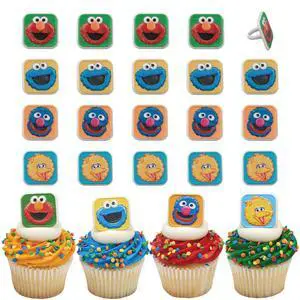 Sesame Street Rings, 24 Cupcake Toppers Featuring Elmo, Big Bird, Cookie Monster, Grover, Bright Colorful Cupcake Decorations, Food Safe - 24 Pack Sesame Street Rings, 24 Cupcake Toppers Featuring Elmo, Big Bird, Cookie Monster, Grover, Bright Colorful Cupcake Decorations, Food Safe - 24 Pack