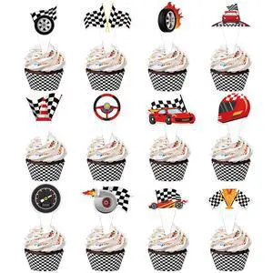48 Pack Race Car Cupcake Toppers and Wrappers, Race Car Party Cake Decoration for Racing Checkered Theme Birthday Party Baby Shower Supplies 48 Pack Race Car Cupcake Toppers and Wrappers, Race Car Party Cake Decoration for Racing Checkered Theme Birthday Party Baby Shower Supplies