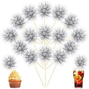 100 Pcs Silver Foil Firework Cupcake Toppers New Year Sparkle Tinsel Cake Toppers Cake Decoration Cocktail Fruit Toothpick for Birthday Wedding Graduation Party 100 Pcs Silver Foil Firework Cupcake Toppers New Year Sparkle Tinsel Cake Toppers Cake Decoration Cocktail Fruit Toothpick for Birthday Wedding Graduation Party