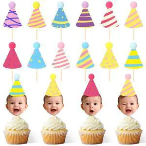 36 Pcs DIY Baby Face Photo Cake Topper Kit, Rainbow Color, Stylish Style | Flat Birthday Hats with Pom Poms & Wooden Stick for First Birthday Personalized Cake Decoration Baby's Cupcake Topper 36 Pcs DIY Baby Face Photo Cake Topper Kit, Rainbow Color, Stylish Style | Flat Birthday Hats with Pom Poms & Wooden Stick for First Birthday Personalized Cake Decoration Baby's Cupcake Topper