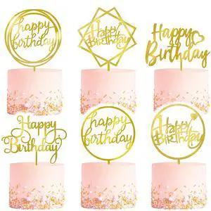 6-Pack Gold Cake Topper Set, Double-Sided Glitter, Acrylic Happy Birthday Cupcake Toppers, Birthday Decorations for Children or Adults. 6-Pack Gold Cake Topper Set, Double-Sided Glitter, Acrylic Happy Birthday Cupcake Toppers, Birthday Decorations for Children or Adults.