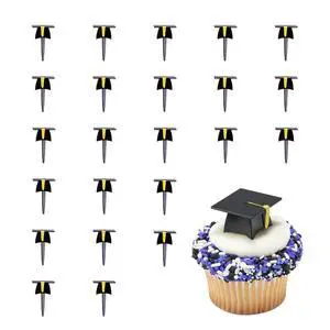 Grad Hat Cupcake Toppers, 24 Graduation Cake Pics, Black Grad Hat DecoPics, Food Safe Cake Decorations - 24 Pack Grad Hat Cupcake Toppers, 24 Graduation Cake Pics, Black Grad Hat DecoPics, Food Safe Cake Decorations - 24 Pack