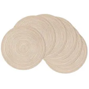 15 inch Round Placemats Set of 6, Cotton Polyester Woven Braided Place Mats, Washable Heat Resistant Circle Table Mats for Dining Table (Beige, 6) 15 inch Round Placemats Set of 6, Cotton Polyester Woven Braided Place Mats, Washable Heat Resistant Circle Table Mats for Dining Table (Beige, 6)