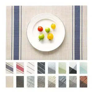 Placemats Set of 4 Vinyl/Plastic Woven Place Mats for Kitchen Table Indoor/Outdoor Washable Placemat Wipeable Dining Table Mats (Khaki Blue,4) Placemats Set of 4 Vinyl/Plastic Woven Place Mats for Kitchen Table Indoor/Outdoor Washable Placemat Wipeable Dining Table Mats (Khaki Blue,4)