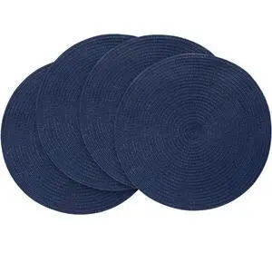 15 Inch Round Braided Placemats Set of 4, Washable Heat Resistant Cotton Polyester Circle Place Mats for Kitchen Dining Table - Navy Blue 15 Inch Round Braided Placemats Set of 4, Washable Heat Resistant Cotton Polyester Circle Place Mats for Kitchen Dining Table - Navy Blue