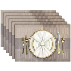 Placemats, Placemats Set of 6, Heat Resistant Place Mats, Washable PVC Table Mats, Woven Vinyl Plastic Placemats for Dining Table, Non-Slip Stain Resistant Kitchen Table Placemats Easy to Clean Placemats, Placemats Set of 6, Heat Resistant Place Mats, Washable PVC Table Mats, Woven Vinyl Plastic Placemats for Dining Table, Non-Slip Stain Resistant Kitchen Table Placemats Easy to Clean