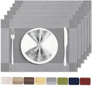 Silver Grey Vinyl Placemats Set of 6, Heat Resistant Table Placemats | 18x12 inch place mats set of 6,vinyl silver grey table mats, non slip heat resistant washable wipeable dining table placemats Silver Grey Vinyl Placemats Set of 6, Heat Resistant Table Placemats | 18x12 inch place mats set of 6,vinyl silver grey table mats, non slip heat resistant washable wipeable dining table placemats