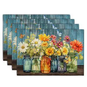 Rustic Daisy Placemats Set of 4 Vintage Flower Vases Wood Grain Linen Table Mats 12x18 Inch Summer Floral Wooden Board Farmhouse Washable Place Mat for Party Kitchen Dining Outdoor Indoor Decor Rustic Daisy Placemats Set of 4 Vintage Flower Vases Wood Grain Linen Table Mats 12x18 Inch Summer Floral Wooden Board Farmhouse Washable Place Mat for Party Kitchen Dining Outdoor Indoor Decor