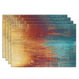 Farmhouse Placemats Set of 4, 12x18 Inch, Blue and Orange | Abstract Vintage Art Painting Table Mats for Outdoor Home Party Kitchen Dining Decoration Farmhouse Placemats Set of 4, 12x18 Inch, Blue and Orange | Abstract Vintage Art Painting Table Mats for Outdoor Home Party Kitchen Dining Decoration