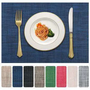Vinyl Placemats Set of 4, PVC Woven Washable Non-Slip Table Mats, Heat Resistant Wrinkle Free Place Mats for Dining Table, Easy to Clean (4, Navy Blue) Vinyl Placemats Set of 4, PVC Woven Washable Non-Slip Table Mats, Heat Resistant Wrinkle Free Place Mats for Dining Table, Easy to Clean (4, Navy Blue)