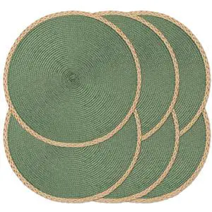 Round Placemats Set of 6, Woven Table Mats, Thin Edge, Green | Braided Paper Edge, 15 Inch Diameter, Fits Dinner Plate and Flatware, Wipeable, Heat Resistant, Indoor Dining, Outdoor Patio Round Placemats Set of 6, Woven Table Mats, Thin Edge, Green | Braided Paper Edge, 15 Inch Diameter, Fits Dinner Plate and Flatware, Wipeable, Heat Resistant, Indoor Dining, Outdoor Patio