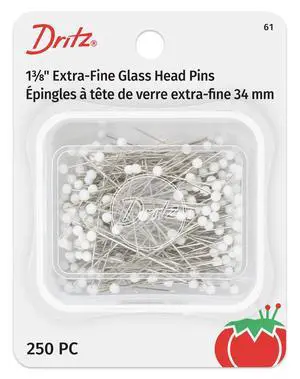 61 Glass Head Pins, Extra Fine, 1-3/8-Inch (250-Count) , White | Heat-Resistant Glass Heads, Ideal for Delicate Fabrics and Machine Piecing, Reusable Storage Box 61 Glass Head Pins, Extra Fine, 1-3/8-Inch (250-Count) , White | Heat-Resistant Glass Heads, Ideal for Delicate Fabrics and Machine Piecing, Reusable Storage Box
