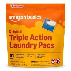 Laundry Detergent Pacs, Original Scent, 3-in-1 Triple Action Formula, Stain Remover, Color Protector, Works in All Temperatures, HE Compatible, 81 Count Laundry Detergent Pacs, Original Scent, 3-in-1 Triple Action Formula, Stain Remover, Color Protector, Works in All Temperatures, HE Compatible, 81 Count