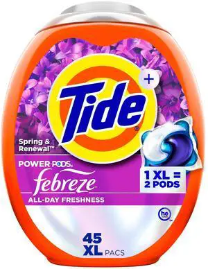 Power Pods with Febreze Laundry Detergent Pacs, 45 Count, Spring & Renewal Scent, All-Day Freshness Power Pods with Febreze Laundry Detergent Pacs, 45 Count, Spring & Renewal Scent, All-Day Freshness