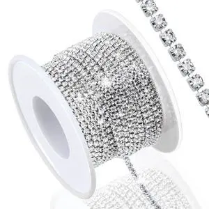 10 Yards 2MM Crystal Rhinestone Close Chain Trim for Sewing Crocs Shoes Clothes Cups, SS6 Claw Rhinestone Chain for Craft Jewelry Wedding Bouquet DIY Decoration, Silver 10 Yards 2MM Crystal Rhinestone Close Chain Trim for Sewing Crocs Shoes Clothes Cups, SS6 Claw Rhinestone Chain for Craft Jewelry Wedding Bouquet DIY Decoration, Silver