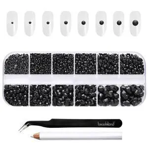 Rhinestones for Makeup,8 Sizes 2500pcs Black Flatback Rhinestones Face Gems for Nails Crafts with Tweezers and Wax Pencil,Black,SS4-SS30 Rhinestones for Makeup,8 Sizes 2500pcs Black Flatback Rhinestones Face Gems for Nails Crafts with Tweezers and Wax Pencil,Black,SS4-SS30
